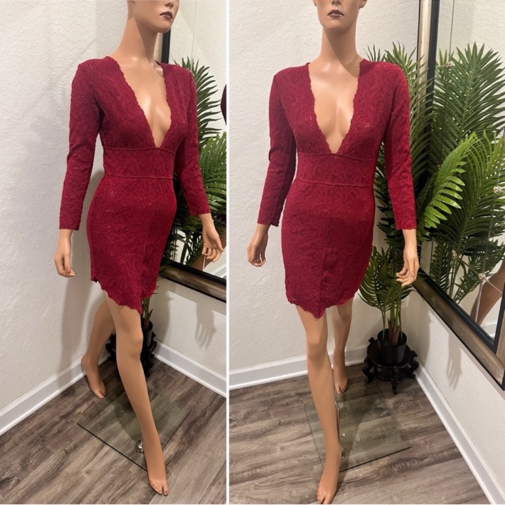 Free People Deep Red Lace Mini Dress S